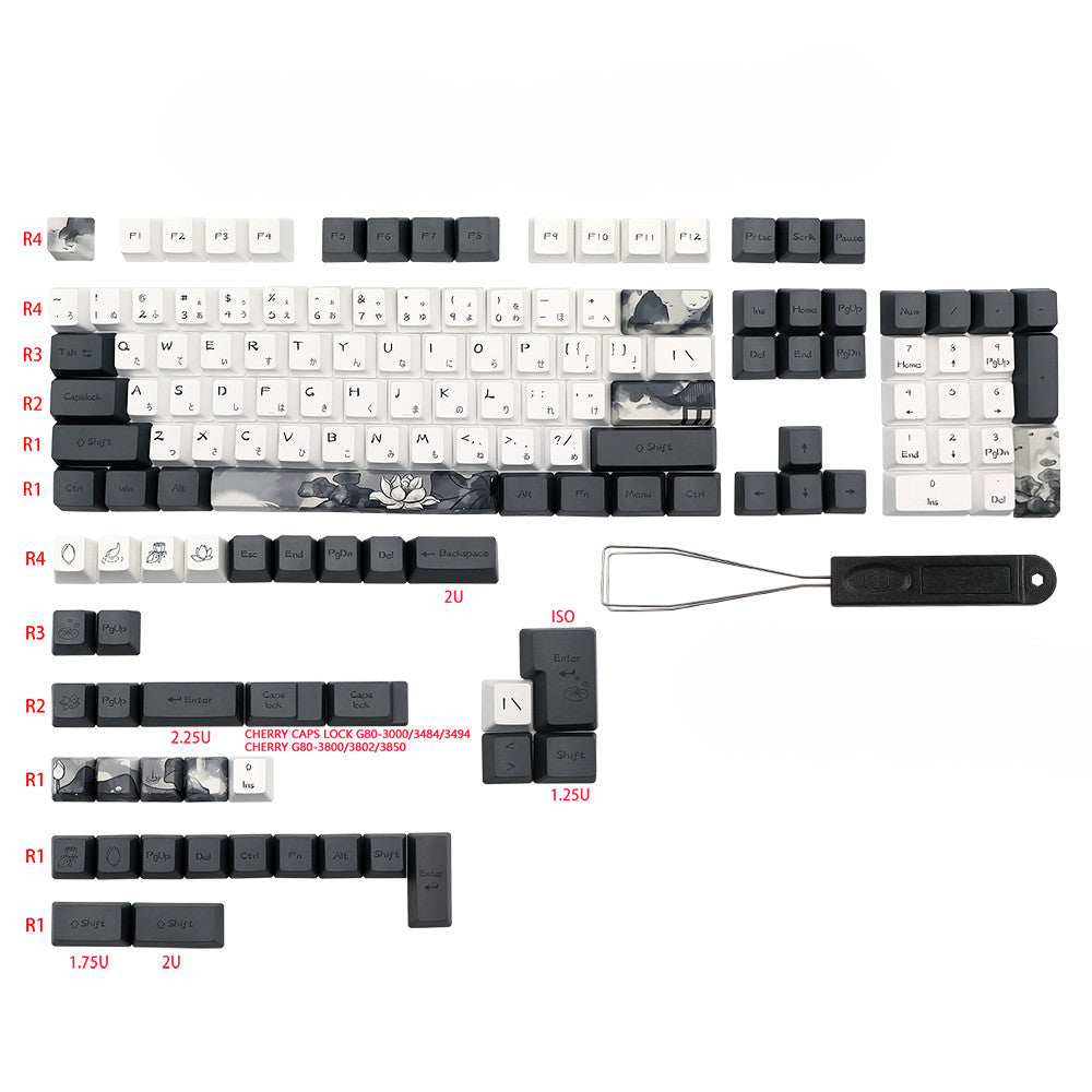 Ink & Lotus PBT Keycaps – Stijlvol en Minimalistisch (140 stuks)