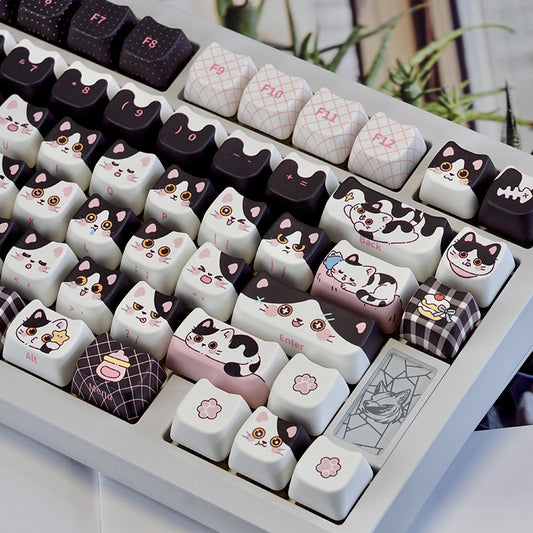 Cow-Cat Kawaii PBT Keycap Set – 5-zijdig gesublimeerd (compatibel met 68758799108 magnetische switches)