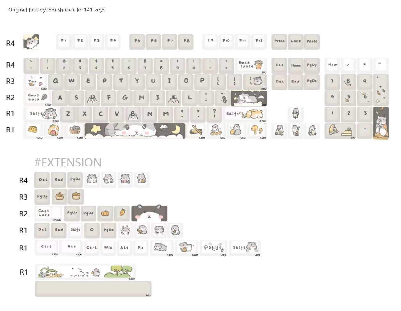 Custard Cute Keycaps – Schattige set voor 68/75/98/100 lay-outs