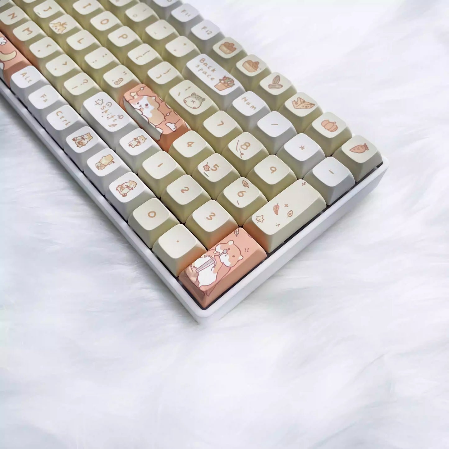 Mouse-themed Keycaps Milky Gray – PBT Keycap Set (132 stuks)