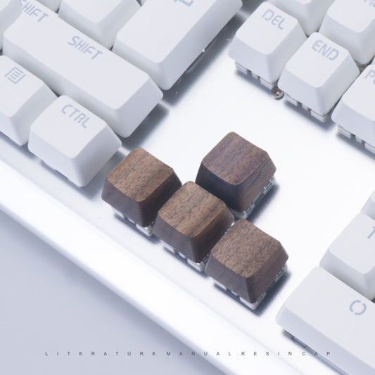 Black Walnut massief houten keycaps – R1–R4, WASD & pijlen
