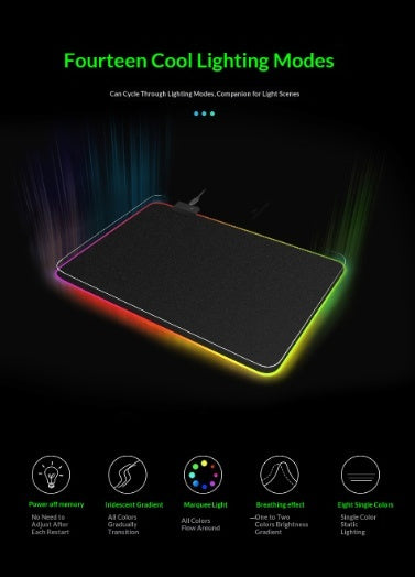 Powcaps Luminous Gaming Pad – Zwarte RGB Muismat 800×300 (Antislip, Duurzaam & Stil)