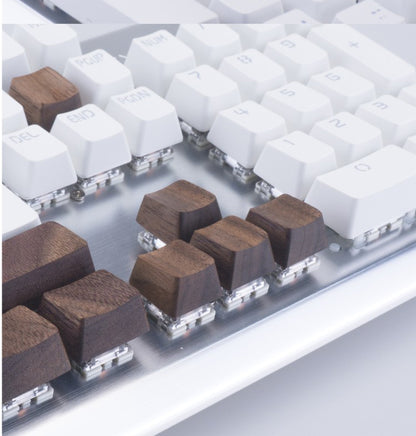 Black Walnut massief houten keycaps – R1–R4, WASD & pijlen