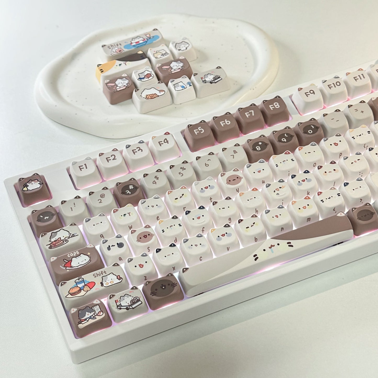 Mocha Cat Coffee keycap set – Cute katten keycaps voor jouw mechanische toetsenbord