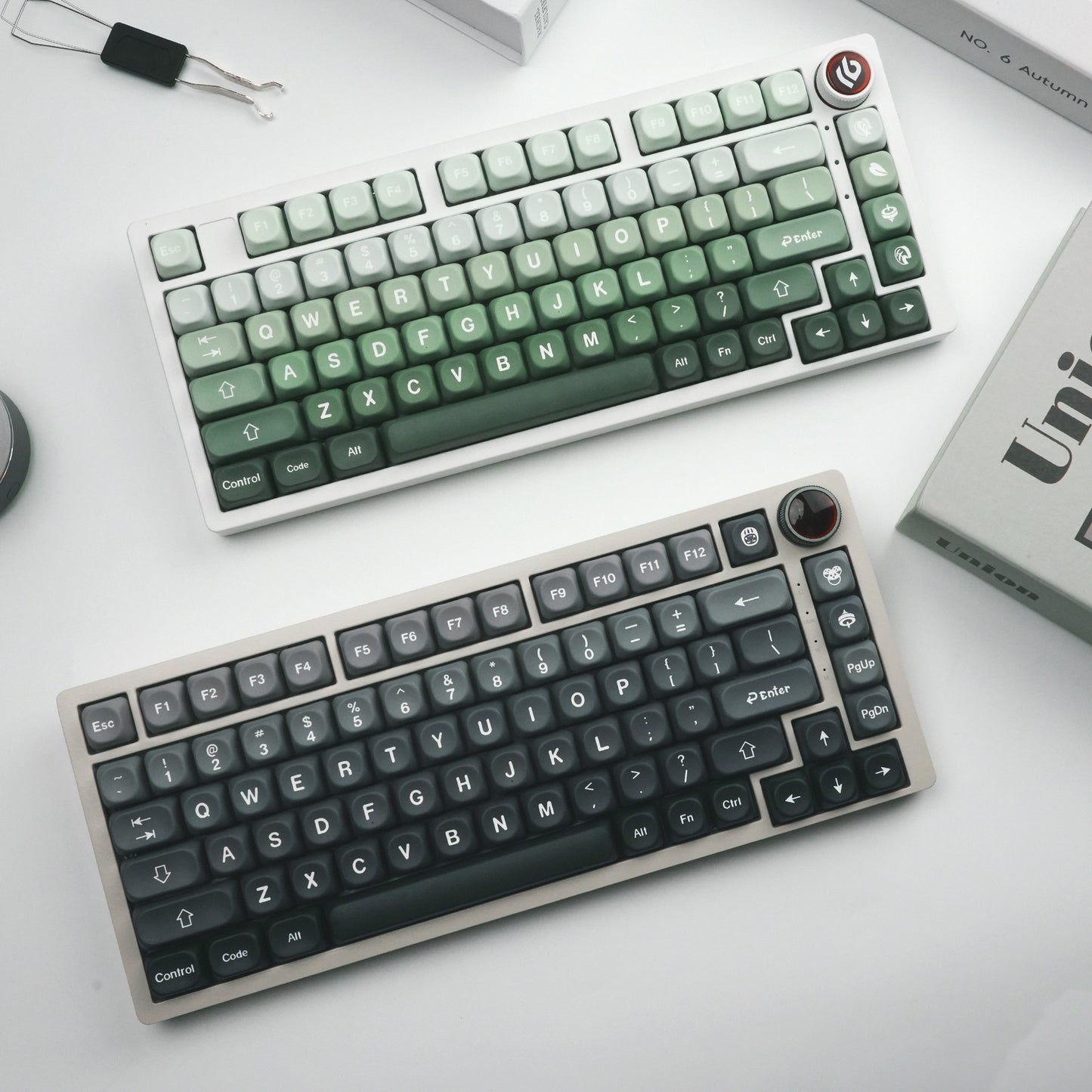 Groen Gradiënt Gesublimeerde Ronde Keycaps (BPT) – Universeel voor Mechanische Toetsenborden