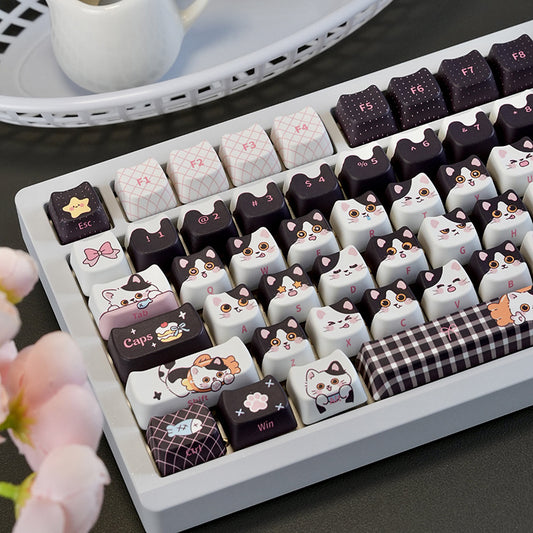 Cow-Cat Kawaii PBT Keycap Set – 5-zijdig gesublimeerd (compatibel met 68758799108 magnetische switches)
