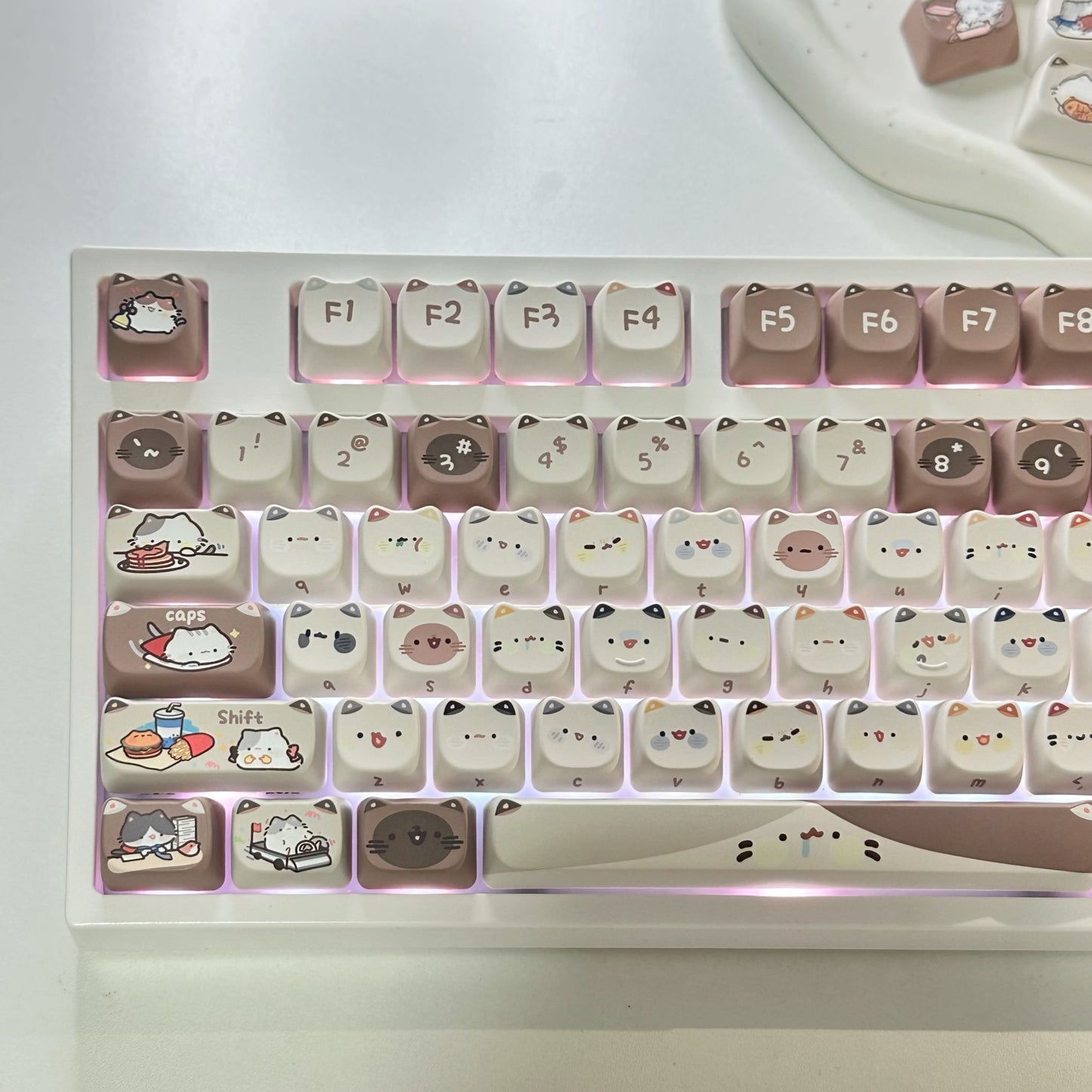 Mocha Cat Coffee keycap set – Cute katten keycaps voor jouw mechanische toetsenbord