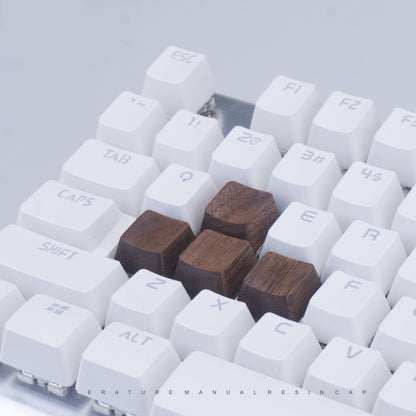 Black Walnut massief houten keycaps – R1–R4, WASD & pijlen