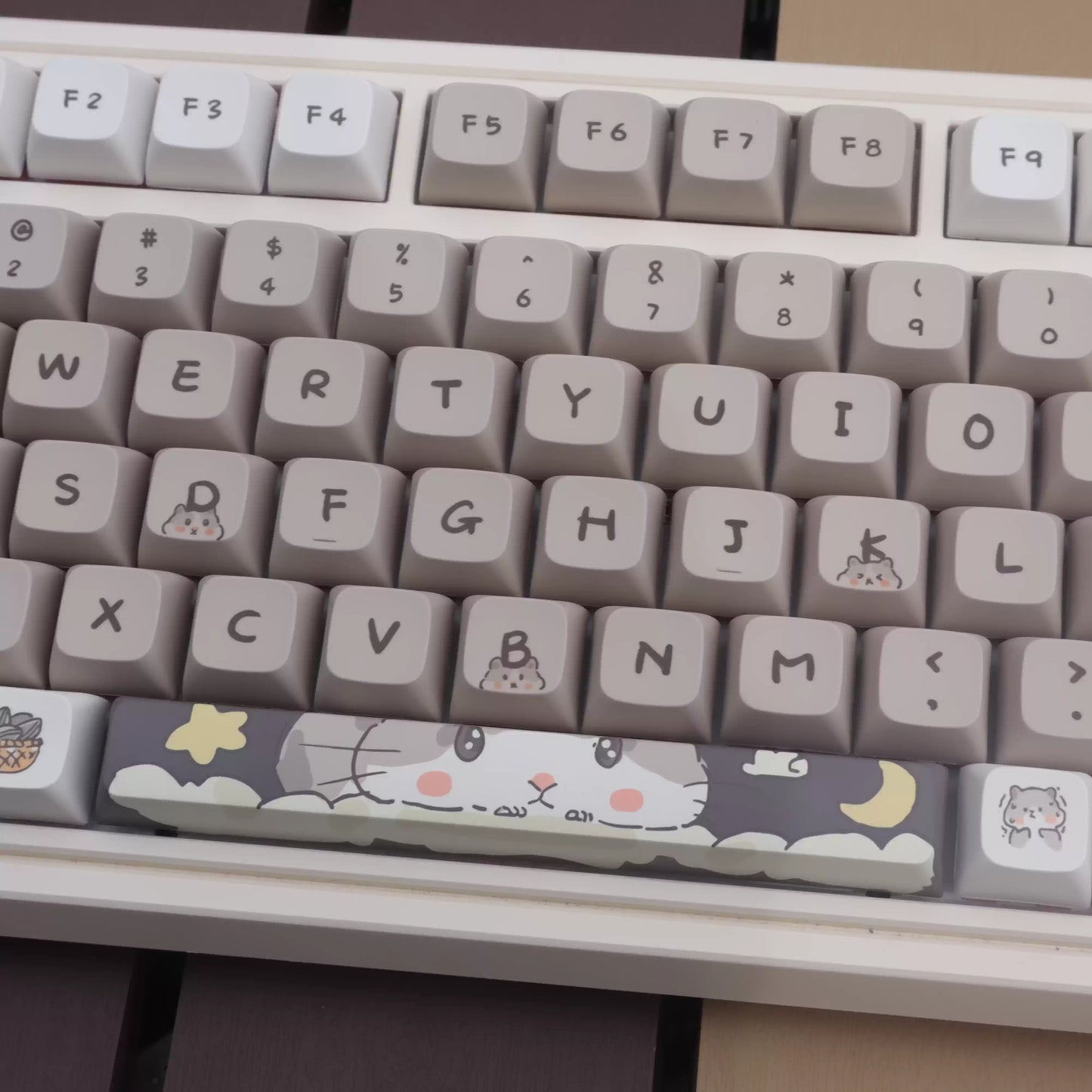 Mouse-themed Keycaps Milky Gray – PBT Keycap Set (132 stuks)