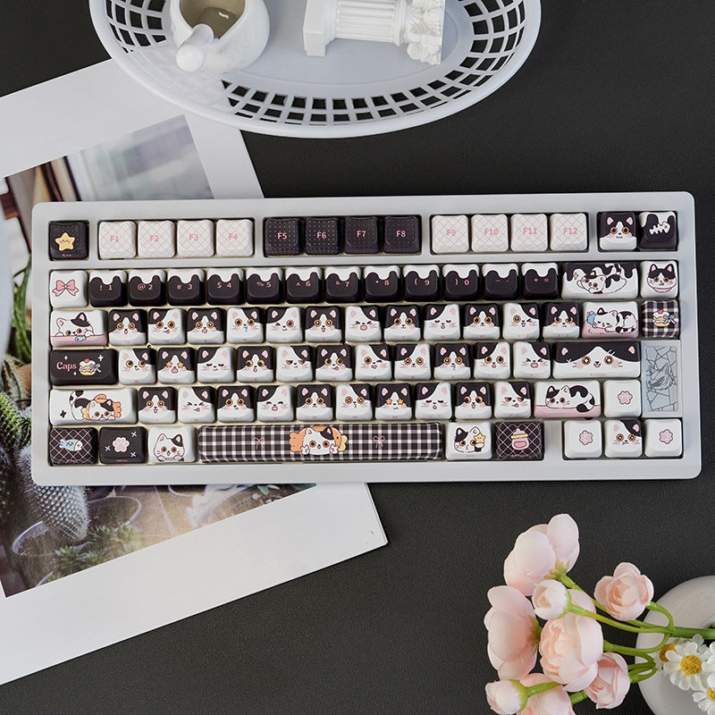 Cow-Cat Kawaii PBT Keycap Set – 5-zijdig gesublimeerd (compatibel met 68758799108 magnetische switches)