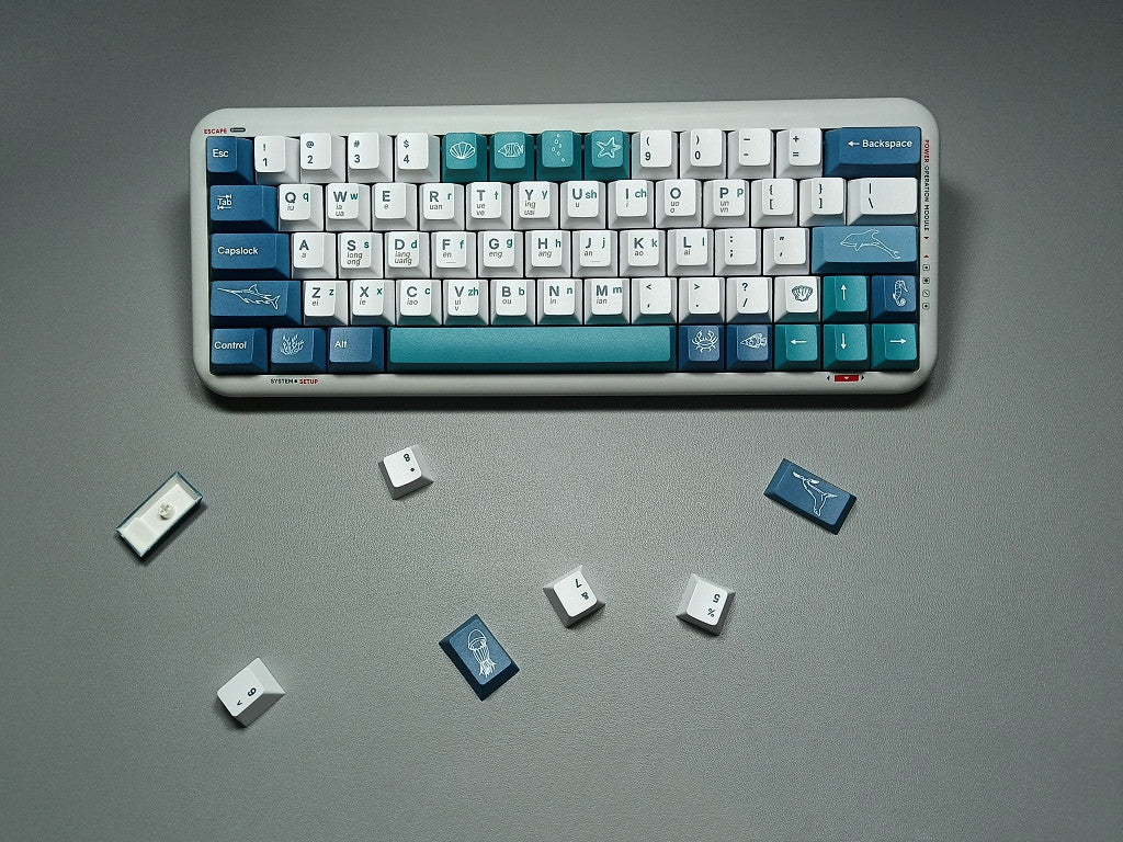Azure Ocean Theme – PBT Sublimation Keycaps (133 toetsen)