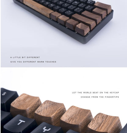 Black Walnut massief houten keycaps – R1–R4, WASD & pijlen