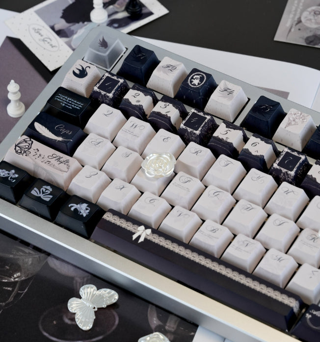 Black White & Gray Gothic Keycaps met Magnetische Case
