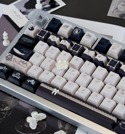 Black White & Gray Gothic Keycaps met Magnetische Case