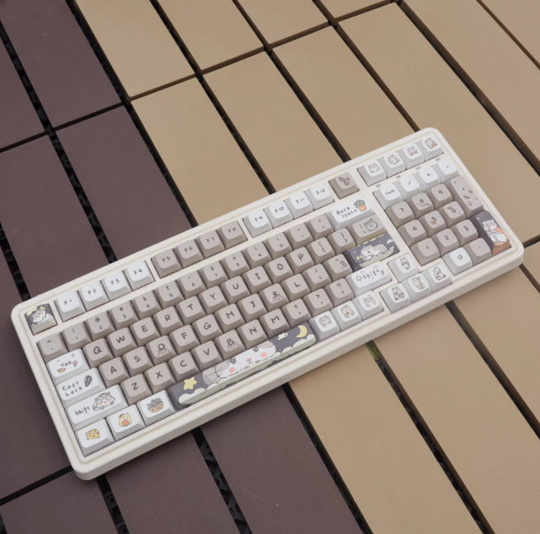 Mouse-themed Keycaps Milky Gray – PBT Keycap Set (132 stuks)