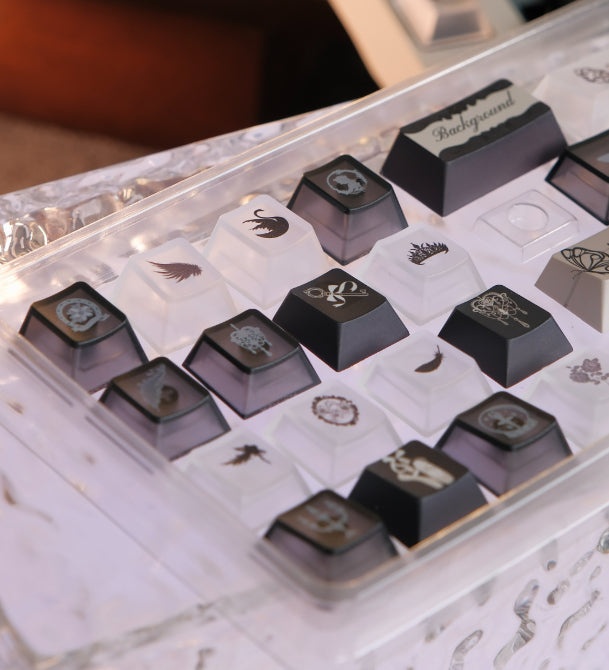 Black White & Gray Gothic Keycaps met Magnetische Case