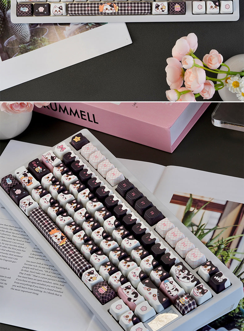 Cow-Cat Kawaii PBT Keycap Set – 5-zijdig gesublimeerd (compatibel met 68758799108 magnetische switches)