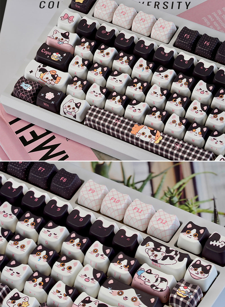 Cow-Cat Kawaii PBT Keycap Set – 5-zijdig gesublimeerd (compatibel met 68758799108 magnetische switches)