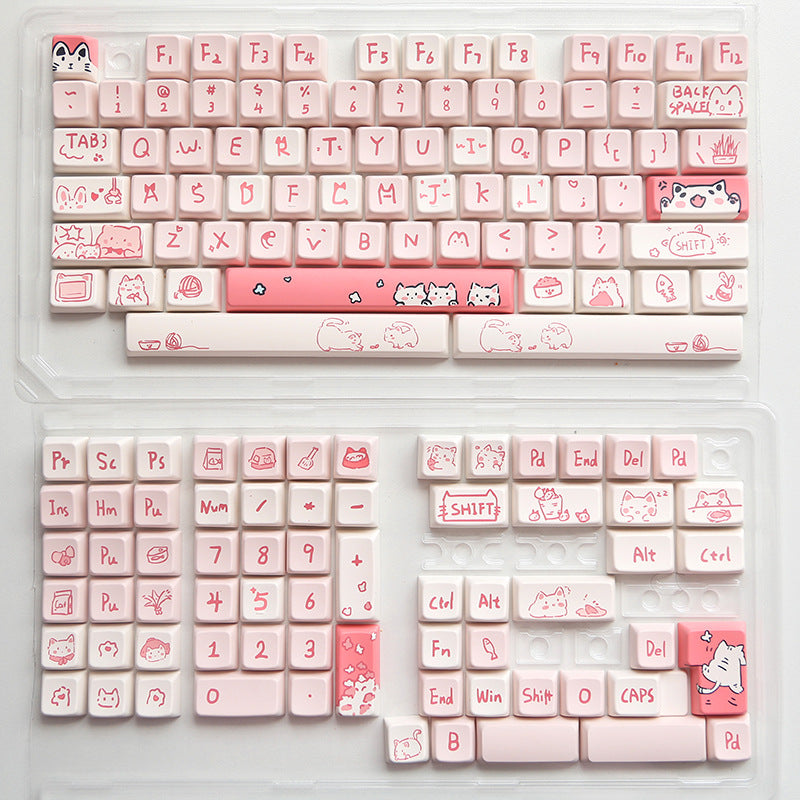 Meow Meow MDA Keycaps – Pink Peering (MDA-profiel, 148-delig)