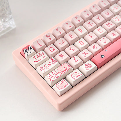 Meow Meow MDA Keycaps – Pink Peering (MDA-profiel, 148-delig)