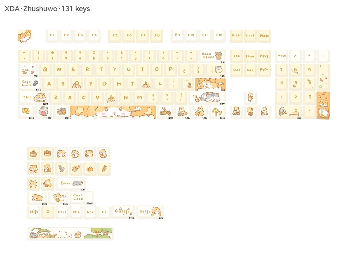 Custard Cute Keycaps – Schattige set voor 68/75/98/100 lay-outs