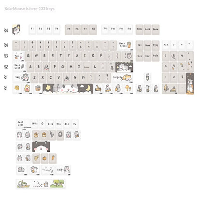 Mouse-themed Keycaps Milky Gray – PBT Keycap Set (132 stuks)